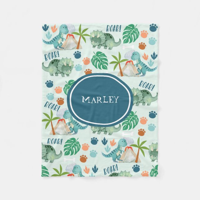 Couverture Polaire Cute Dinosaur Motif Enfants Monogramme (Devant)