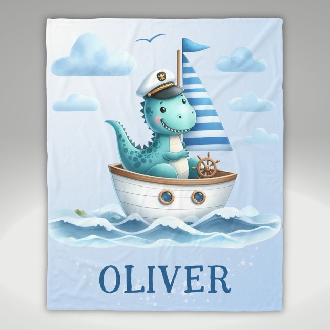 Couverture Polaire Cute Dinosaur Nautique Capitaine Personnalisé Bleu (Créateur téléchargé)