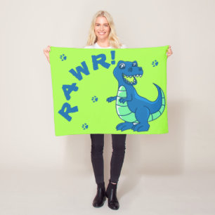 Couverture Polaire Cute Dinosaur RAWR Paw Green Blue Enfants