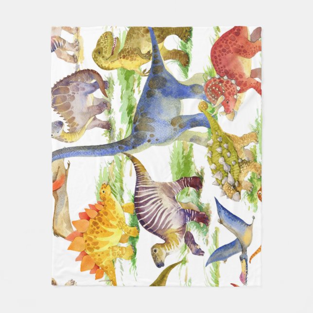 Couverture Polaire Cute Dinosaures Aquarelle Art sans fil (Devant)