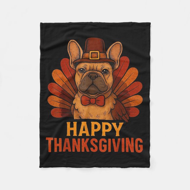 Couverture Polaire Cute Dog Frenchie Happy Thanksgiving Kids Teen Gir (Devant)