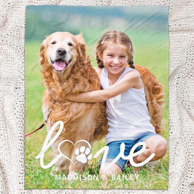 Couverture Polaire Cute Dog LOVE Empreinte de patte Custom Pet Photo  (Créateur téléchargé)
