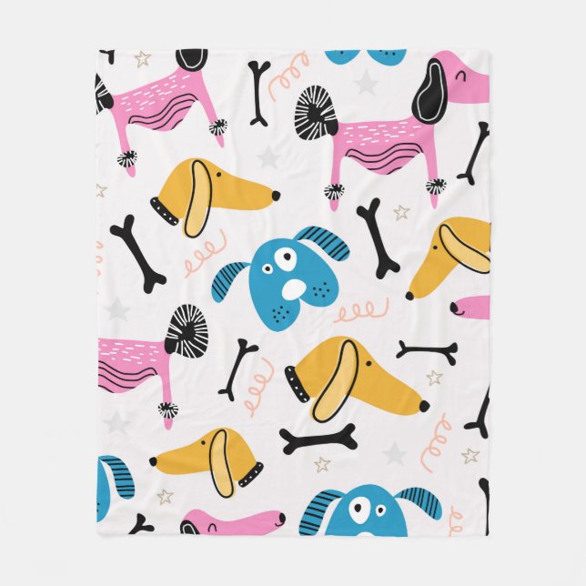 Couverture Polaire Cute dog pattern with baby animal face drawing sca (Devant)