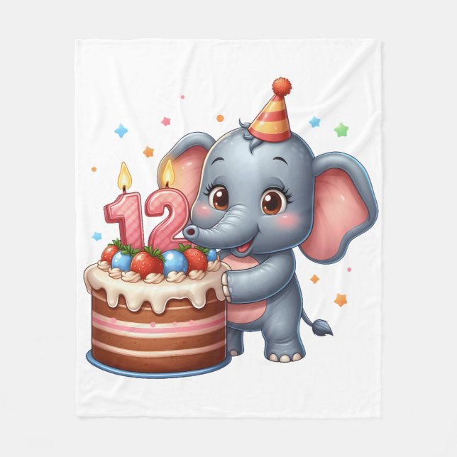 Couverture Polaire Cute éléphant 12e anniversaire (Devant)