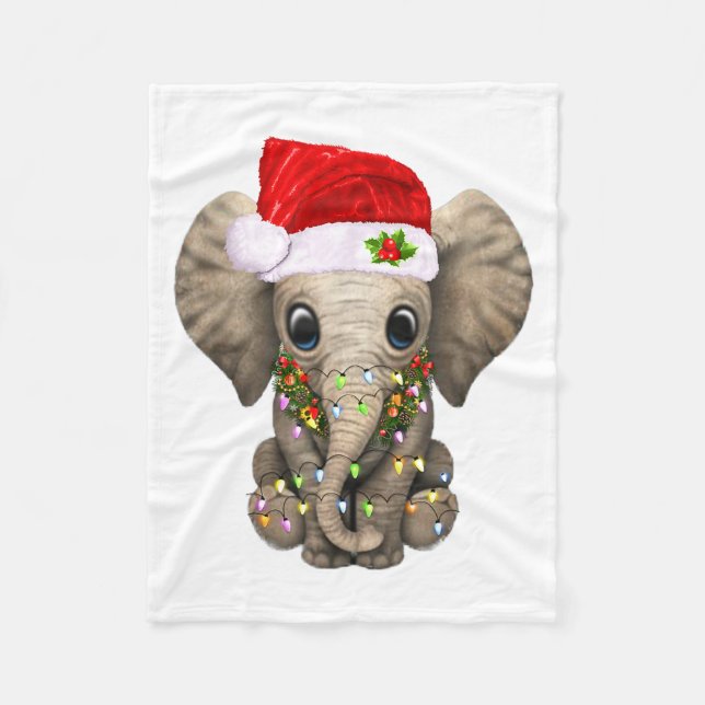 Couverture Polaire Cute Elephant Christmas Light Funny Elephant Lover (Devant)