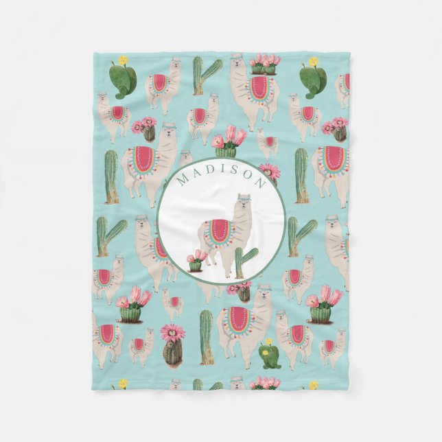 Couverture Polaire Cute Fiesta Llama & Cactus Motif (Devant)