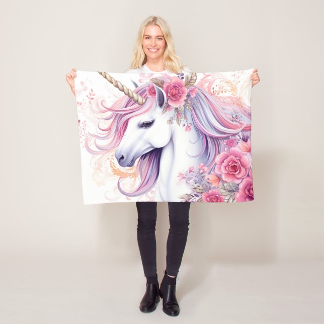 Couverture Polaire Cute Floral Magique Unicorne (En situation)