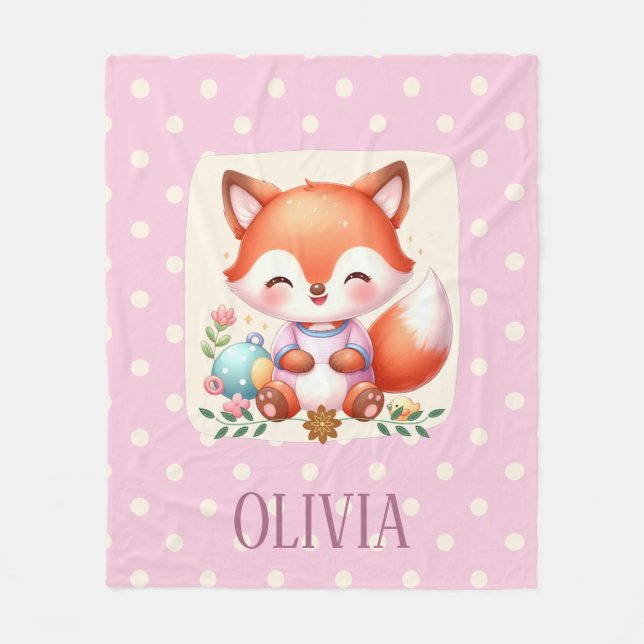 Couverture Polaire Cute Fox Polka Point Elégant Personnalisé (Devant)