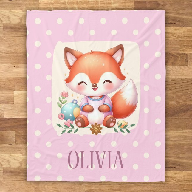 Couverture Polaire Cute Fox Polka Point Elégant Personnalisé (Créateur téléchargé)
