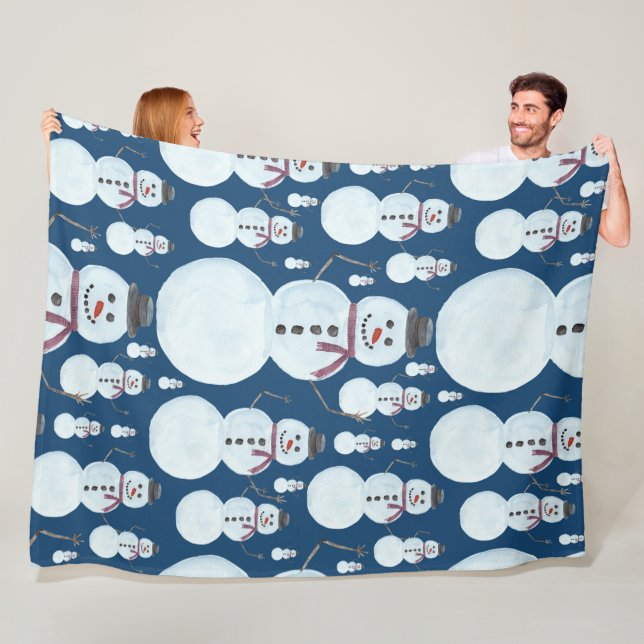 Couverture Polaire Cute Frosty Blue Snowman Motif d'aquarelle (En situation)