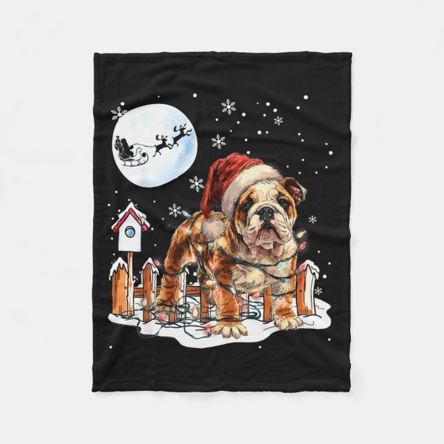 Couverture Polaire Cute Funny English Bulldog Christmas Lights Santa  (Devant)