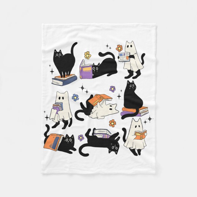 Couverture Polaire Cute Ghost Black Cat Lecture Livres Éffrayant Hall (Devant)