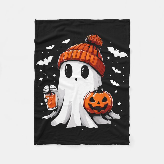 Couverture Polaire Cute Ghost Boire Café Halloween Ghost Café (Devant)