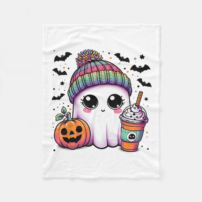 Couverture Polaire Cute Ghost Boire Café Latte Ghost Boo Hallowe (Devant)
