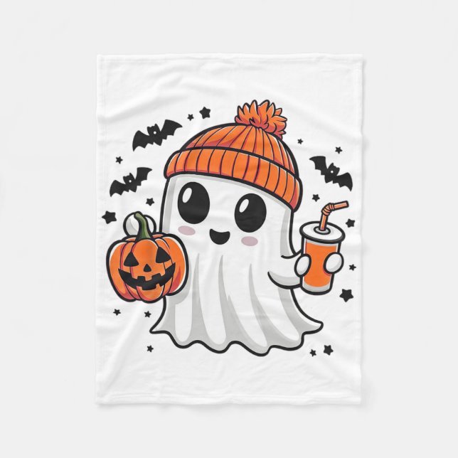 Couverture Polaire Cute Ghost Boire Jus Citrouille Halloween Ghost (Devant)