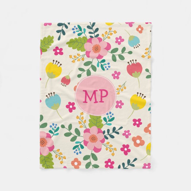 Couverture Polaire Cute Girl Pastel Motif à ressort + Monogramme (Devant)