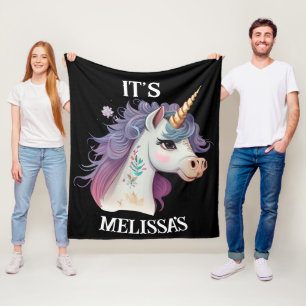 Couverture Polaire Cute Girls' Black Elegant Purple Magique Unicorne