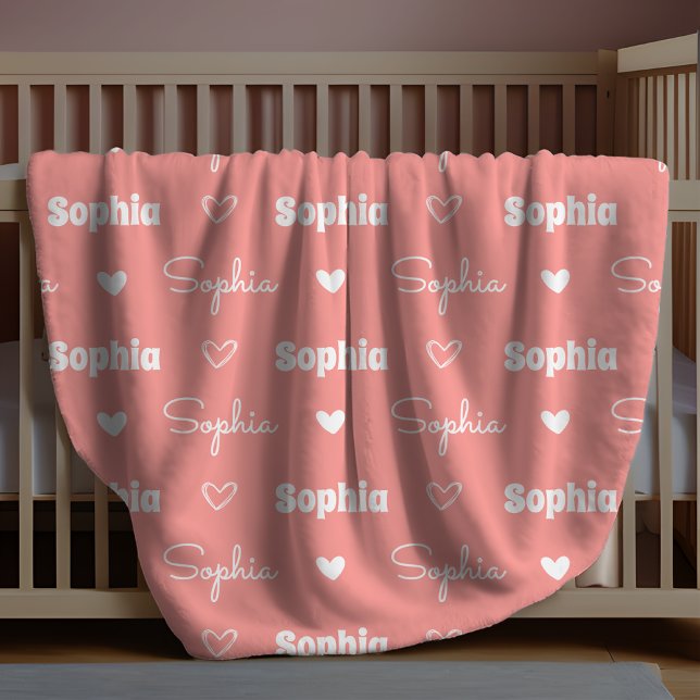Couverture Polaire Cute girly rust pink repeating name monogram (Créateur téléchargé)