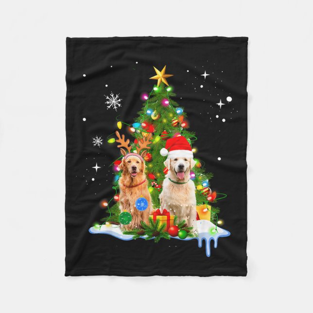 Couverture Polaire Cute Golden Retriever Christmas Tree  (Devant)