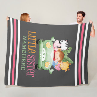 Couverture Polaire Cute Green Little Soeur aquarelle animaux safari-c