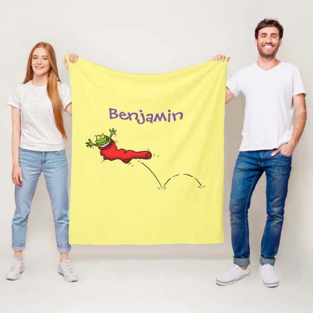 Couverture Polaire Cute grenouille dans une chaussette rouge saut de  (En situation)