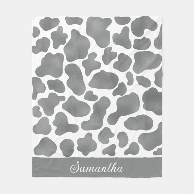 Couverture Polaire Cute Gris Argent Blanc Vache Imprimer Motif animal (Devant)