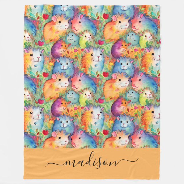Couverture Polaire Cute guinea pigs pattern script name (Devant)