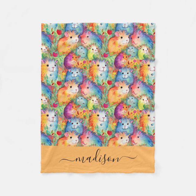 Couverture Polaire Cute guinea pigs pattern script name (Devant)