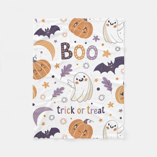 Couverture Polaire Cute Halloween Ghost & Citrouille Baby Blanket - 3 (Devant)