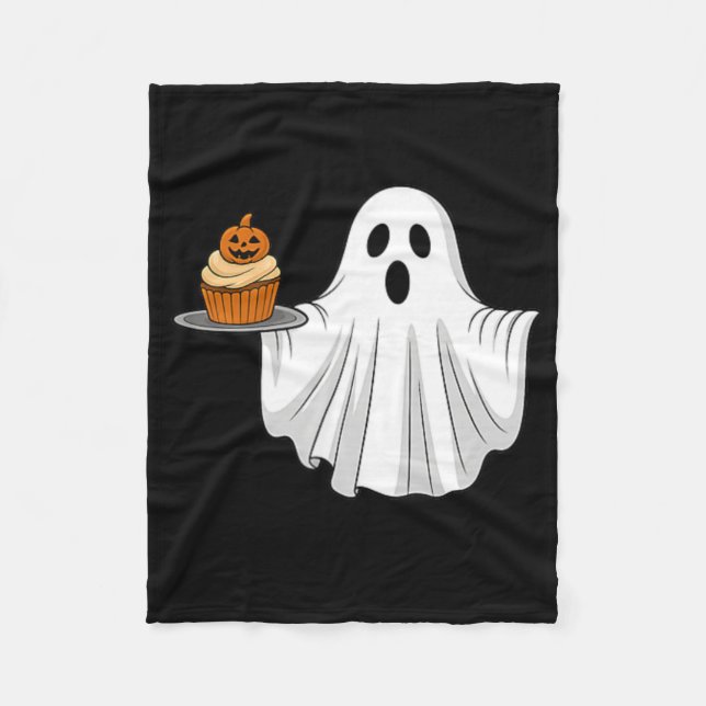 Couverture Polaire Cute Halloween Ghost Holding Citrouille Cupcake Po (Devant)