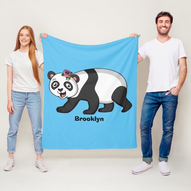Couverture Polaire Cute happy panda bear with flower cartoon (En situation)