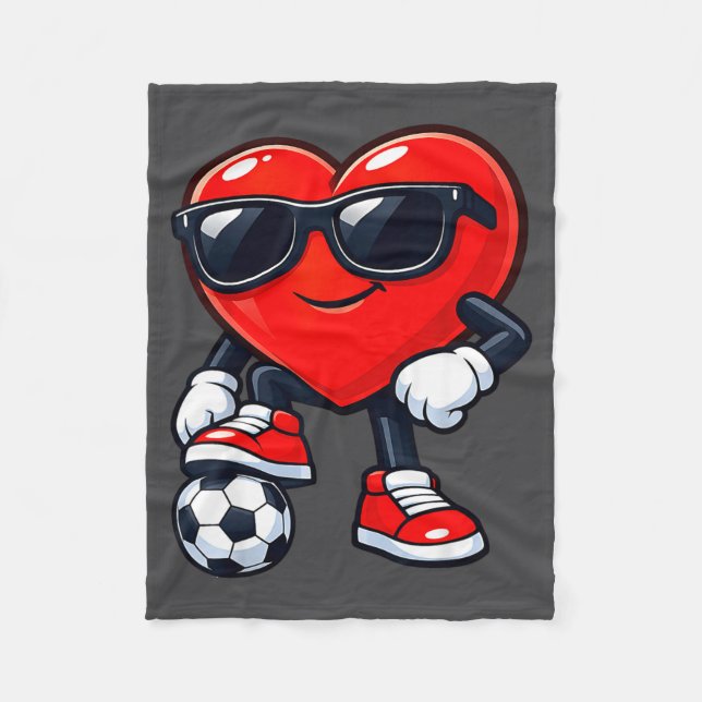 Couverture Polaire Cute Heart Playing Soccer Valentines Day Soccer Bo (Devant)