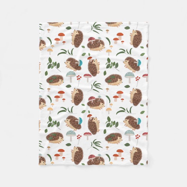 Couverture Polaire Cute Hedgehog Mushrooms Woodland Animal Kids (Devant)