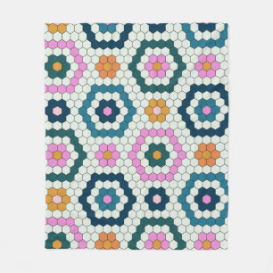 Couverture Polaire Cute Hexagon Formes Carrelage Motif Rétro Turquoi