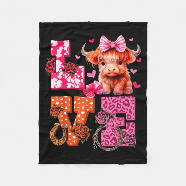 Couverture Polaire Cute Highland Cow And Nk Heart Valentines Day Love (Devant)