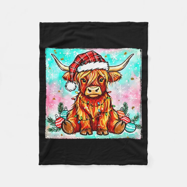 Couverture Polaire Cute Highland Cow Christmas Lights Merry Xmas Cows (Devant)