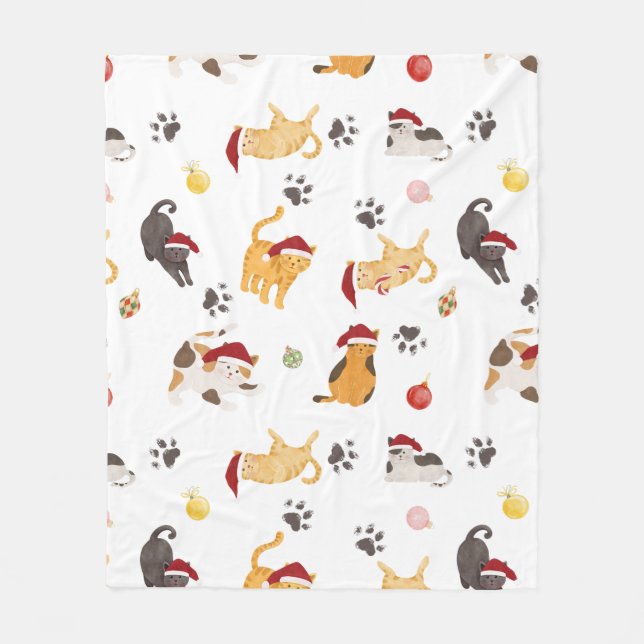 Couverture Polaire Cute Holiday Cat Pattern (Devant)