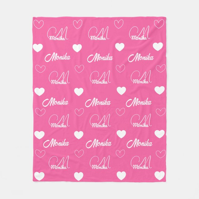Couverture Polaire Cute Hot Rose Repeating Nom personnalisé girly (Devant)