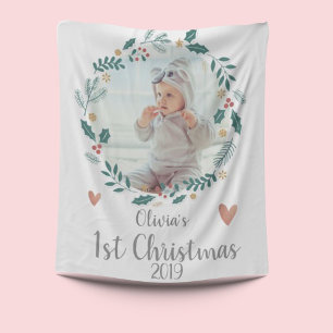 Couverture Polaire Cute   Jolie couronne   Photo Baby First Christmas