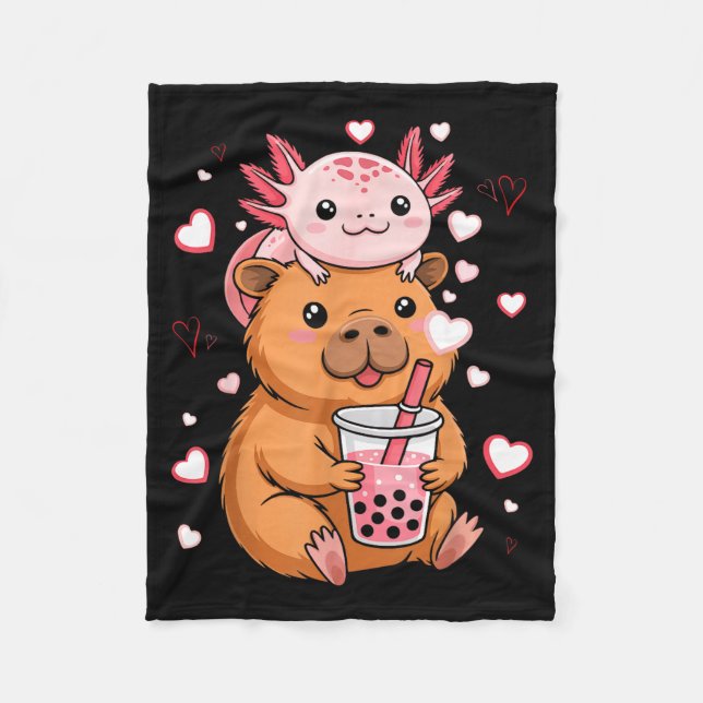 Couverture Polaire Cute Kawaii Axolotl Capybara Bubble Tea Boys Girls (Devant)