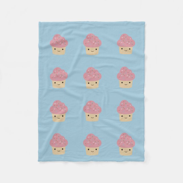 Couverture Polaire Cute Kawaii Cupcake avec glace rose (Devant)