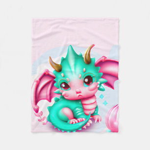 Couverture Polaire Cute Kawaii Dragon de bébé Turquoise et rose