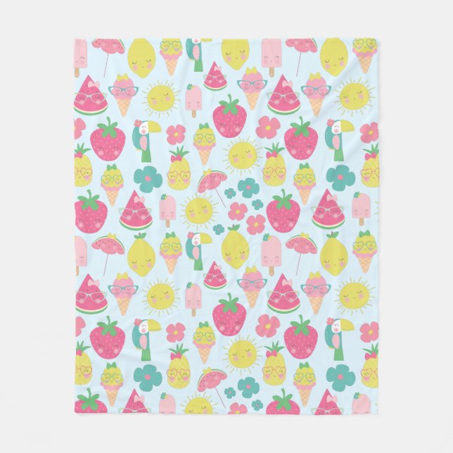 Couverture Polaire Cute Kawaii Fruit Tropical avec Visages Motif (Devant)