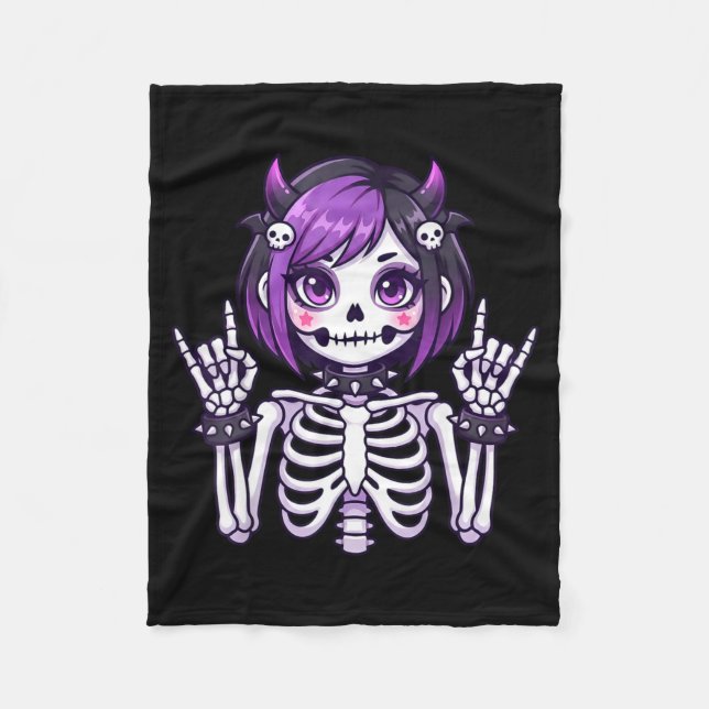 Couverture Polaire Cute Kawaii Goth Girl Skeleton Punk-goth Alternati (Devant)