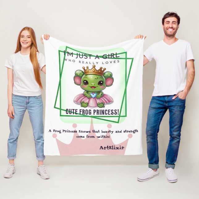 Couverture Polaire Cute Kawaii grenouille Princesse Imprimer (En situation)