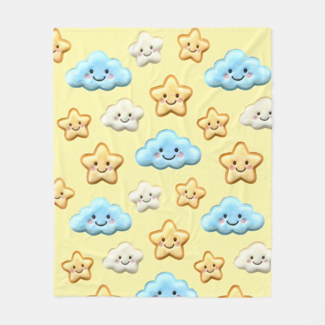 Couverture Polaire Cute Kawaii Happy Clouds & Stars Pattern Baby Nurs (Devant)