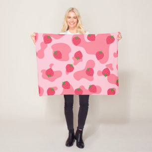 Couverture Polaire Cute Kawaii Motif de la vache fraise