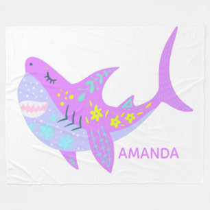Couverture Polaire Cute Kawaii Requin souriant en violet Personnalisé