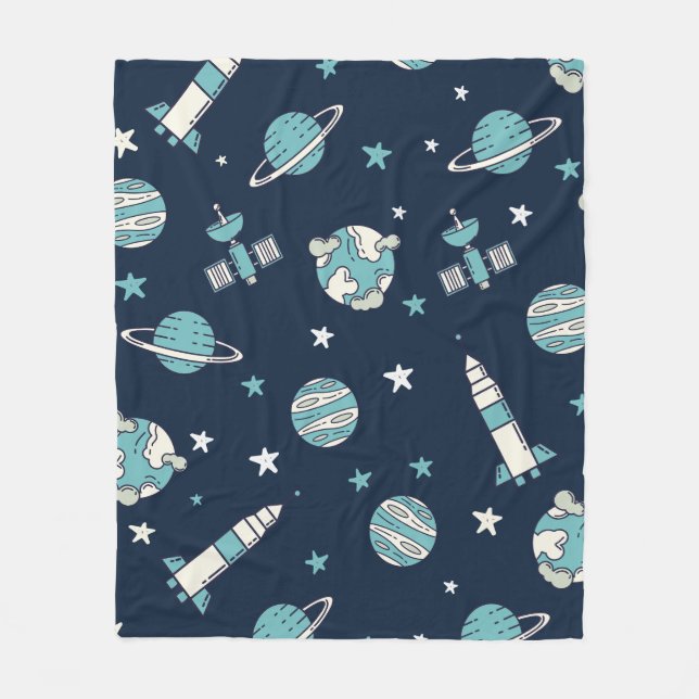 Couverture Polaire Cute Kids Space Astronaut Blue Motif (Devant)
