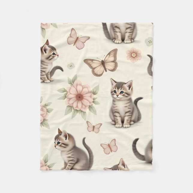 Couverture Polaire Cute Kitten and Butterflies (Devant)